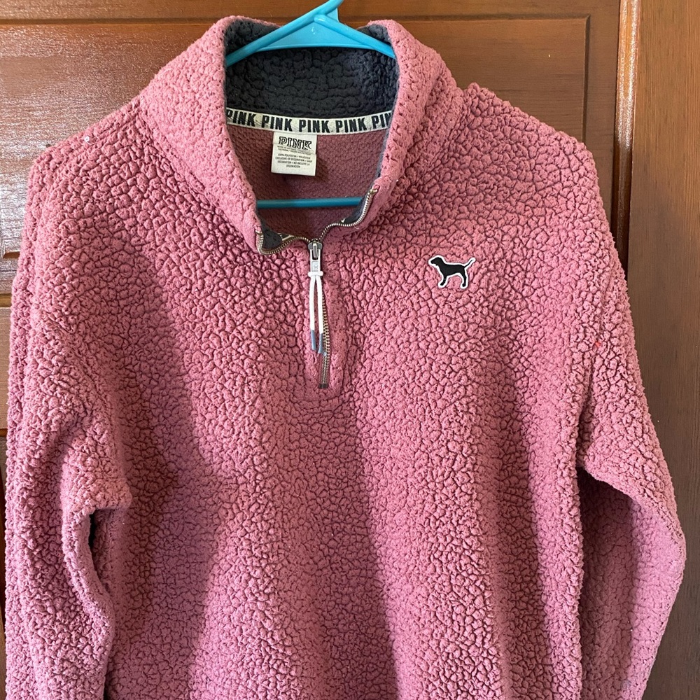 PINK half-zip teddy pullover